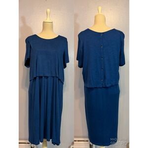 J Jill Blue Layered Midi Dress Pockets Short Sleeve Lagenlook Plus Size 2XL